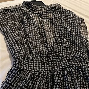 Kate Spade Elegant Black and White Houndstooth Long Sleeve Dress